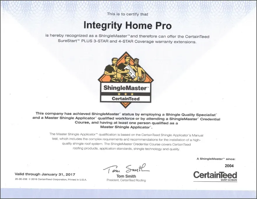 ShingleMaster Certification
