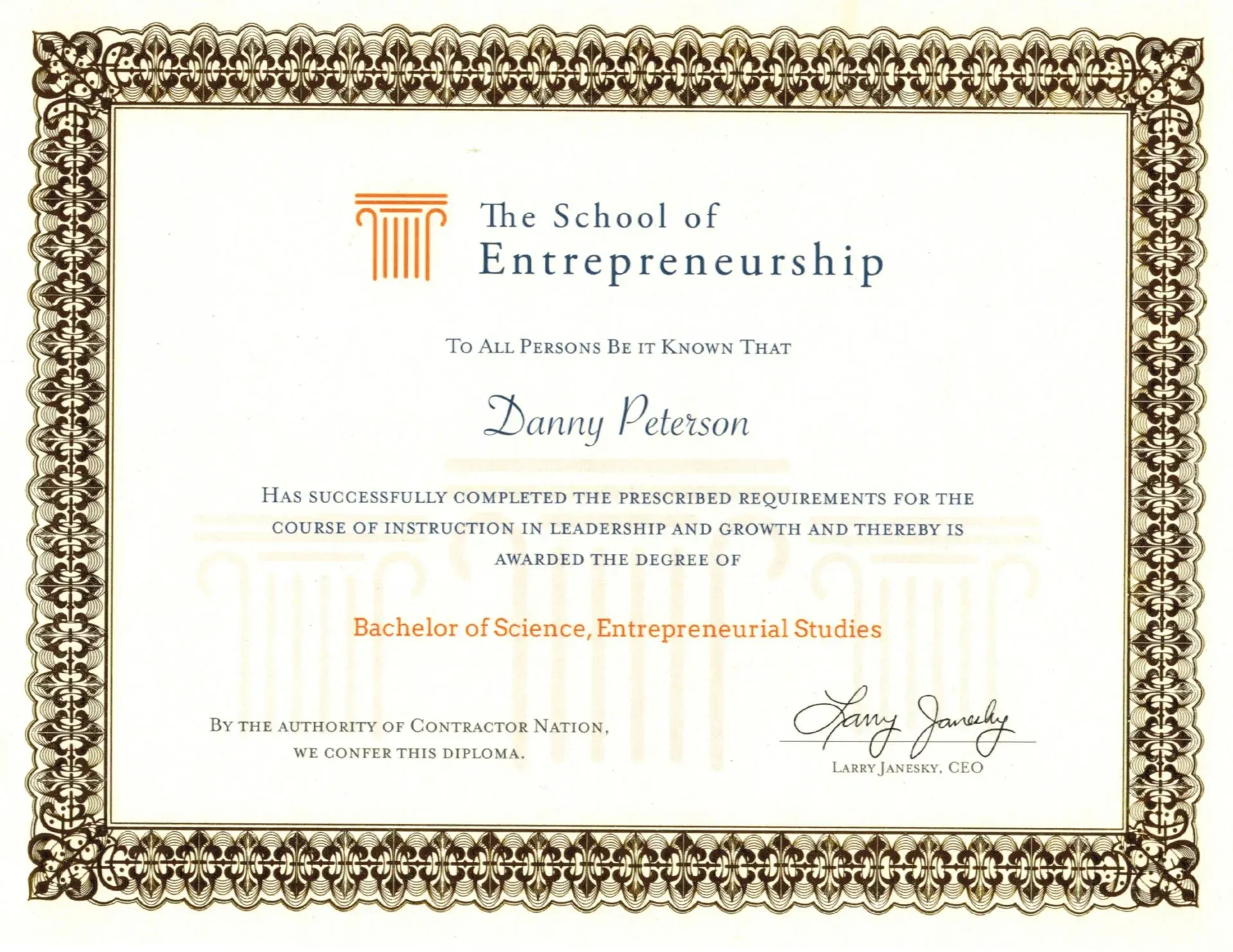 The School of Entrepreneurship Bachelor of Science Diploma